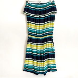 Appraisal Off Shoulder Ruffle Stripe Romper Size L